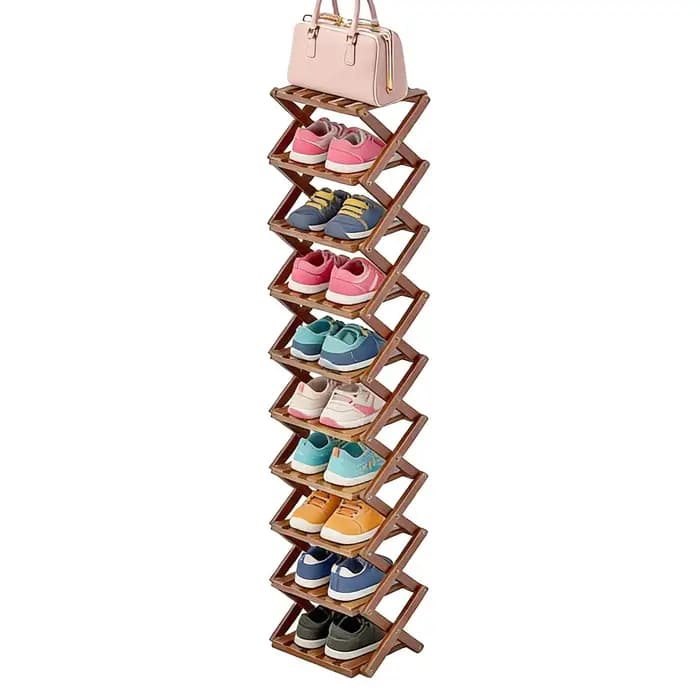 Organisateur de rangement pour chaussures à 10 niveaux en bois pliable