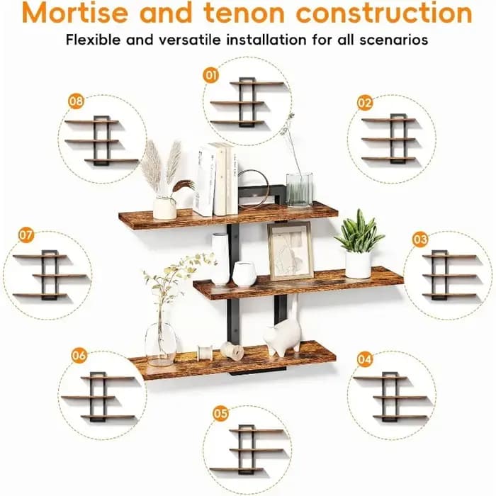 Étagères flottantes pour mur, étagères murales en bois pour salle de bain, étagères à 3 niveaux pour décoration murale, étagère de rangement suspendue décorative