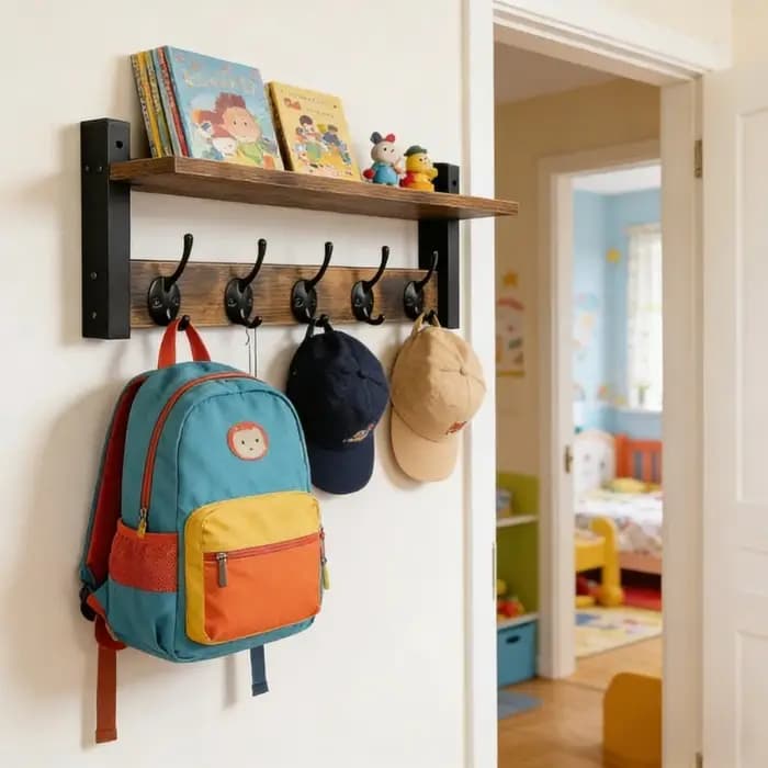 Porte-manteau mural en bois avec crochets