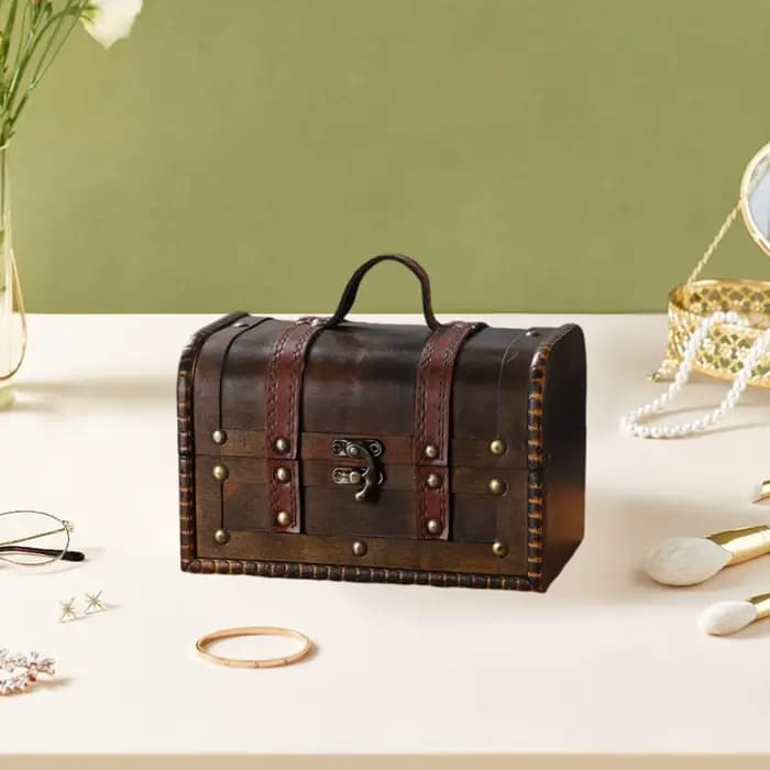 Boîte à bijoux en bois, organisateur d'anneaux d'ornement, coffre au trésor, rangement de bibelots p
