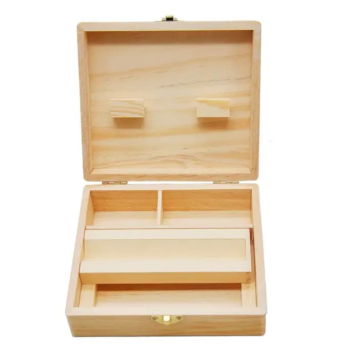 Boîte de rangement en bois avec plateau roulant