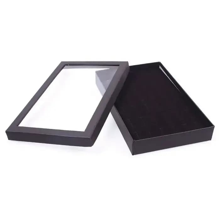 Présentoir de bijoux pour boucles d'oreilles, organisateur, vitrine pratique, fenêtre transparente en PVC, 36 fentes, boîte à bagues, plateau, mallette de rangement