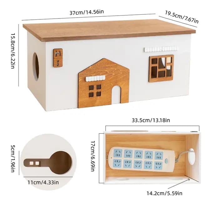 Boîte de rangement de cordon de bureau en bois