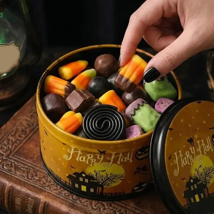 Boîte ronde en métal d'halloween pour le rangement bureau Design rétro 37JD