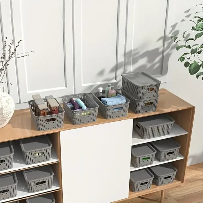 Paniers de rangement en plastique modernes avec couvercle empilable