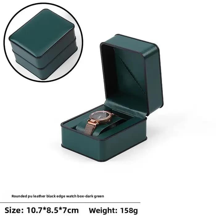Boîte de rangement pour montre en cuir PU noir et vert