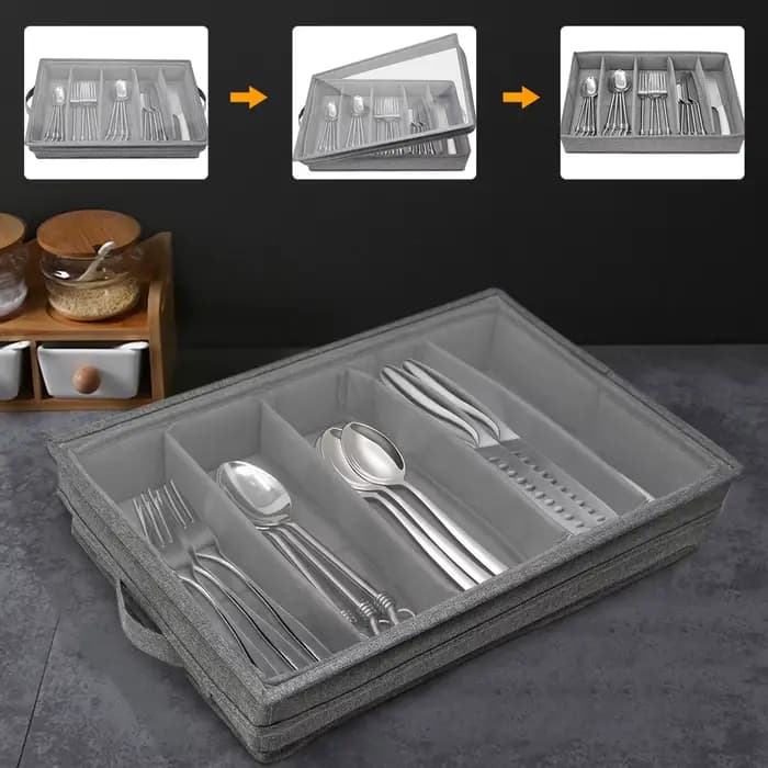 Mallette de rangement de couverts avec couvercle en PVC, boîte de rangement d'ustensiles pliable à 5