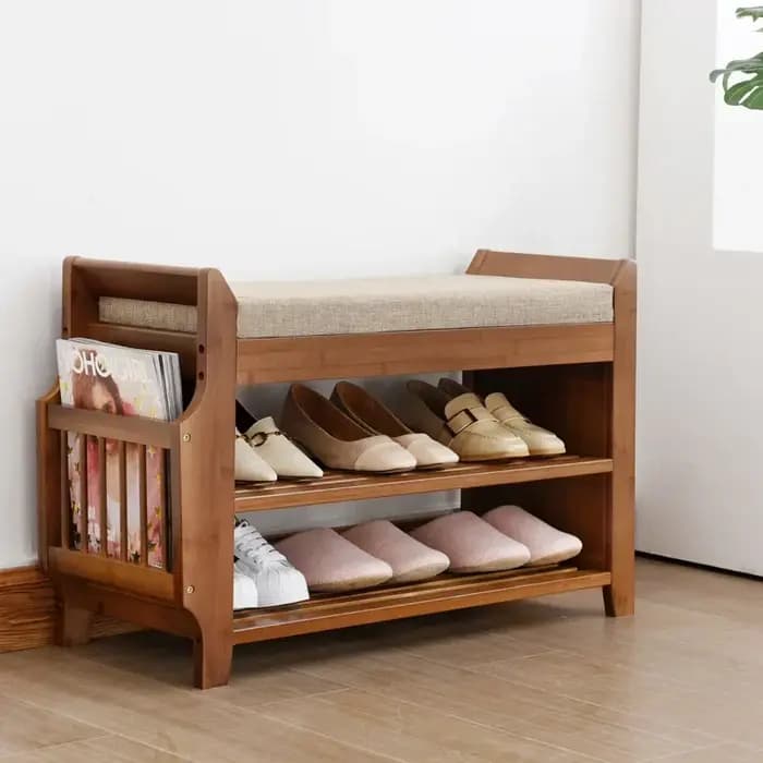 Banc de rangement pour chaussures T1 avec siège à coussin double couche