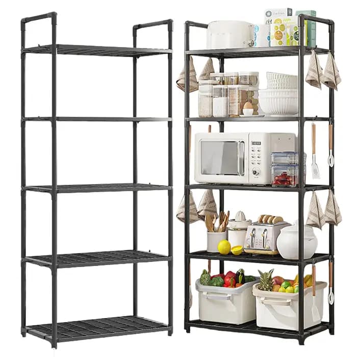 Étagère à 5 niveaux, support de rangement réglable, capacité de 66 lb, étagère sur pied pour cuisine, garde-manger, placard, salle de bain, garage à linge