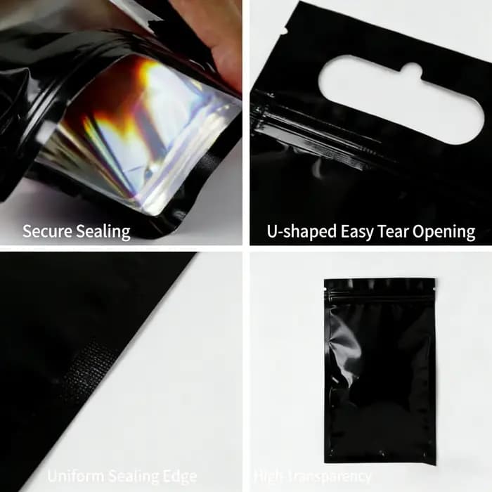 Sacs en Mylar anti-odeur, 50 pièces, sacs en plastique holographiques refermables à fermeture éclair