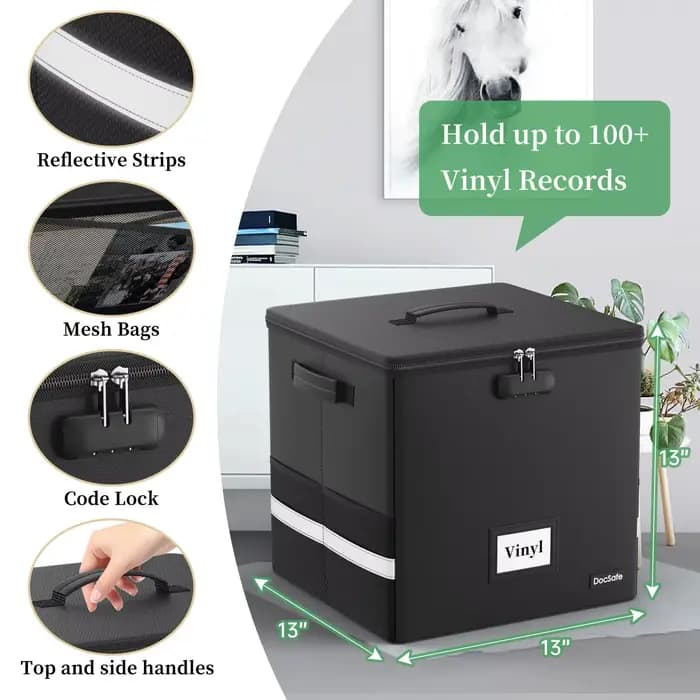 Boîte de rangement pour disques vinyles avec serrure