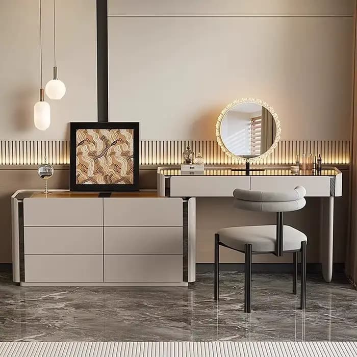 Coiffeuse commode pour ensembles de chambre à coucher vanité moderne avec miroir armoire à bijoux tabouret Console de