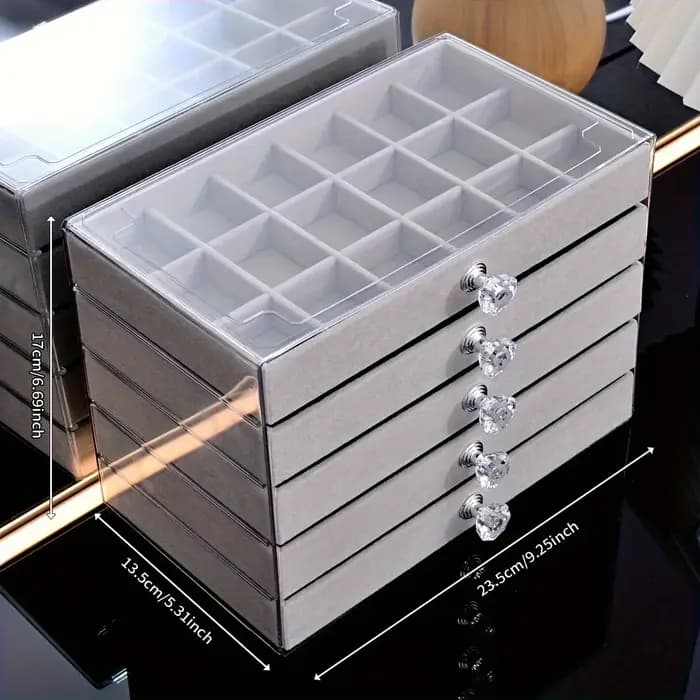Nouveau 5 couches exquis gris boîte à bijoux boucles d'oreilles anneau tiroir Type