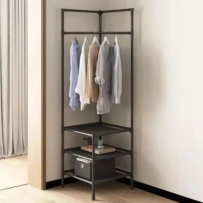 Porte-vêtements d'angle industriel avec roulettes noires
