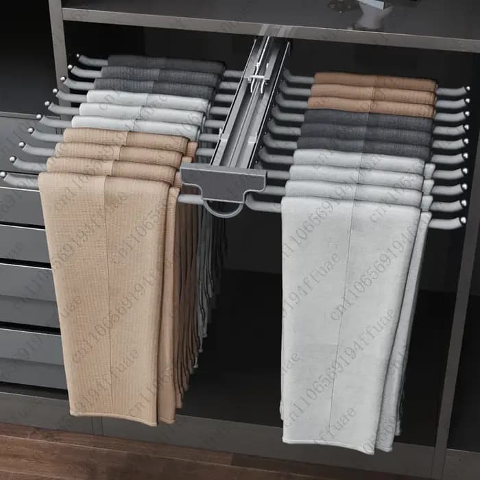 Armoire à pantalons avec armoire extractible intégrée sur le dessus