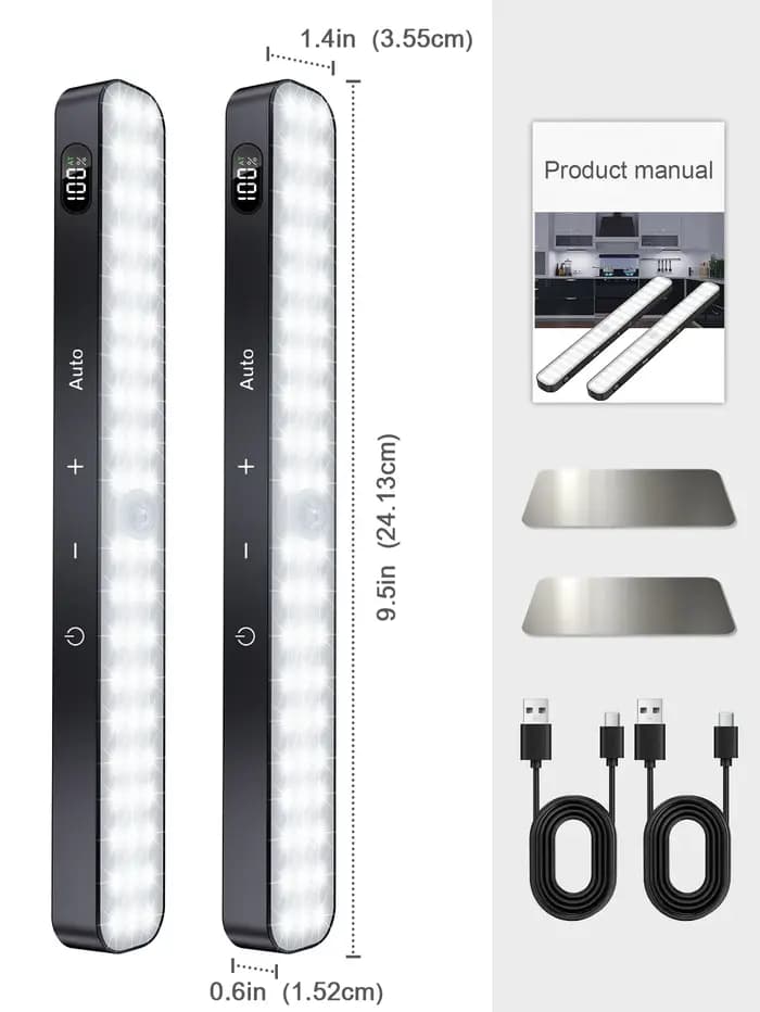 Lumières d'armoire WILLED, affichage de batterie Rechargeable, 60 LED, capteur de mouvement, lumière d'armoire, veilleuse à commande tactile à intensité variable