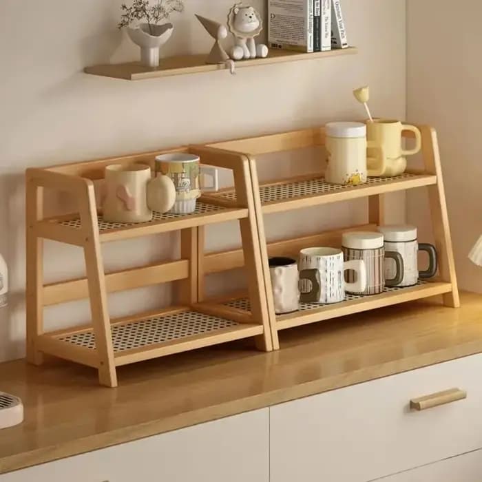 Étagère de rangement rétro en bambou à 2 niveaux