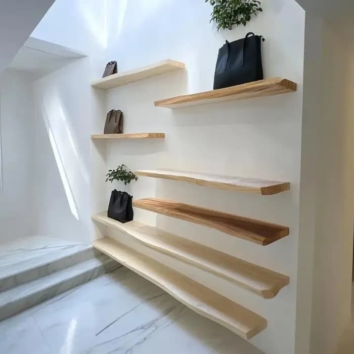 Étagères flottantes en bois, fabriquées à la main avec une bordure naturelle authentique, pour la décoration murale, étagères en bois pour salle de bain, cuisine, chambre à coucher