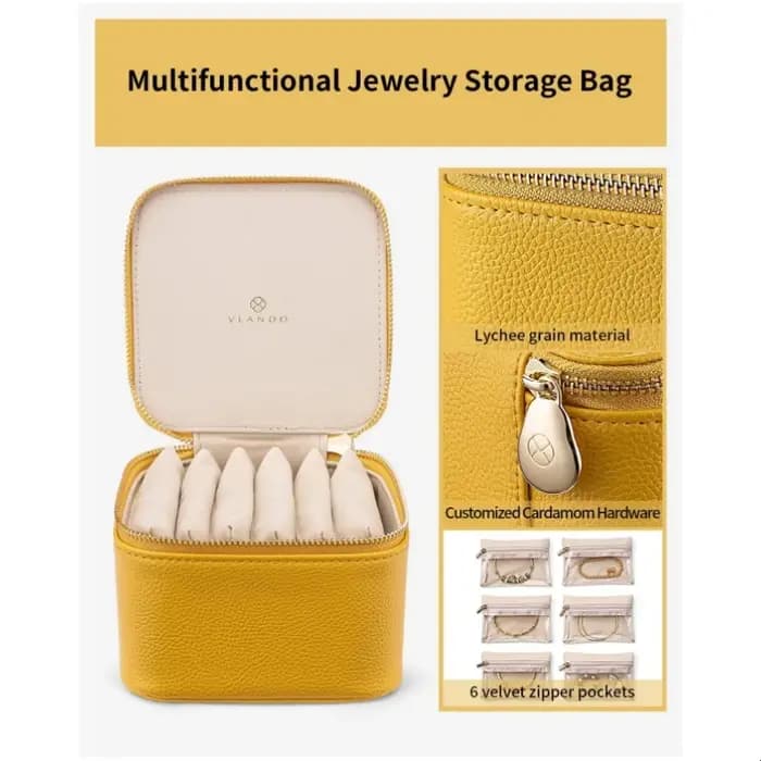 Boîte à bijoux de voyage en cuir véritable pour femme