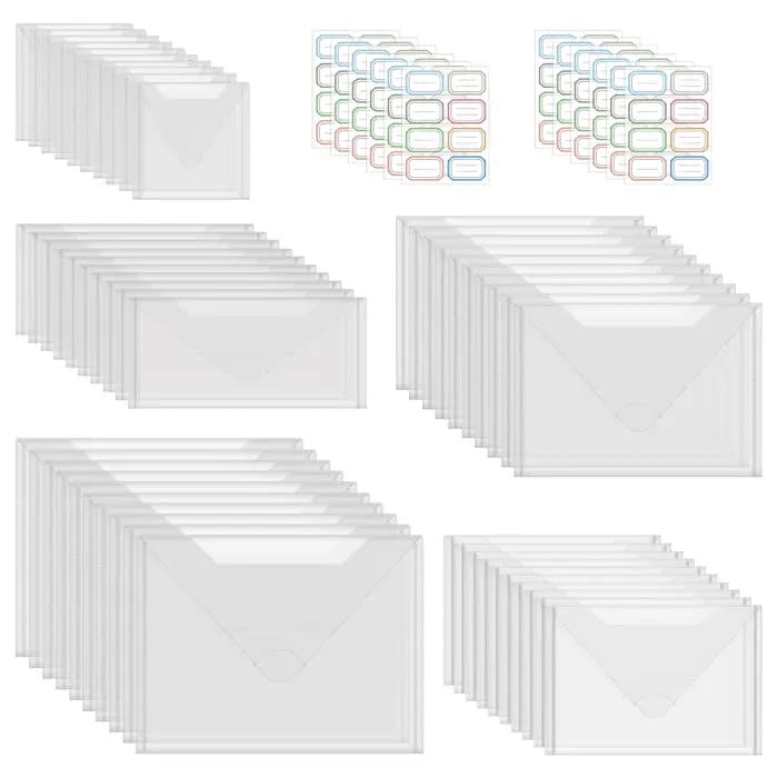 Enveloppes de rangement en plastique avec autocollants d'étiquettes colorées