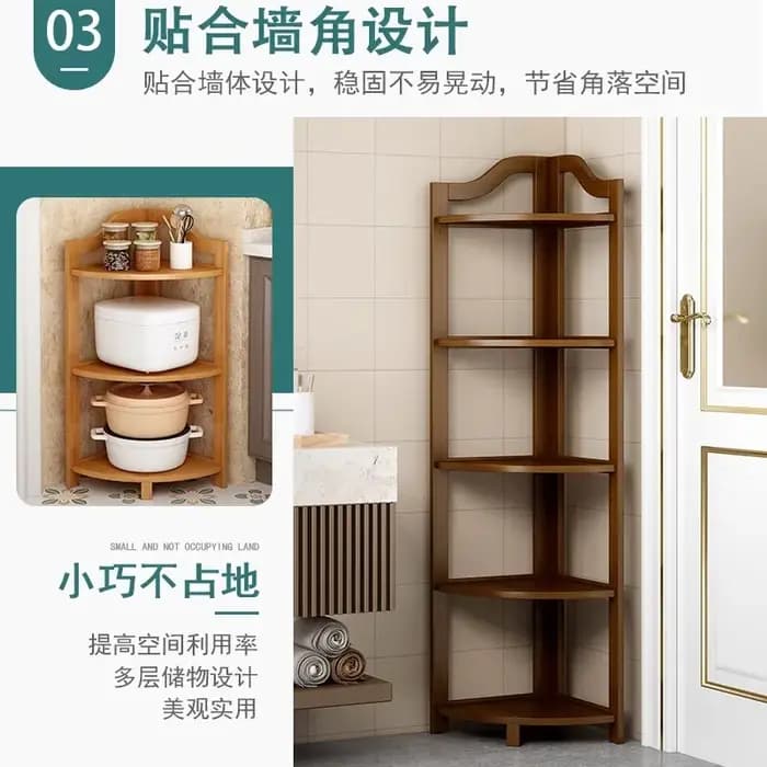 Support d'angle de cuisine en bambou, organisateur de rangement à plusieurs niveaux, bibliothèque autoportante pour ustensiles de cuisine ou fournitures de garde-manger