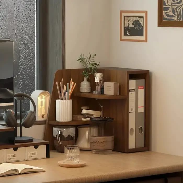Organisateur d'angle de bureau moderne peu encombrant, porte-fichiers multifonctionnel avec rangemen