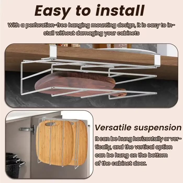 Support de planche à découper en acier inoxydable sous l'armoire - Étagère de rangement suspendue pour planches