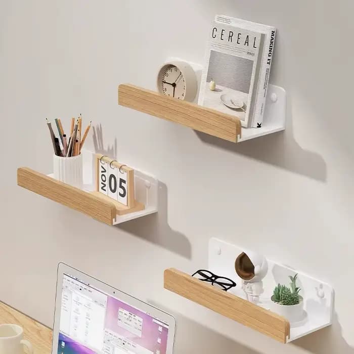 Étagères de rangement de salle de bain en bois