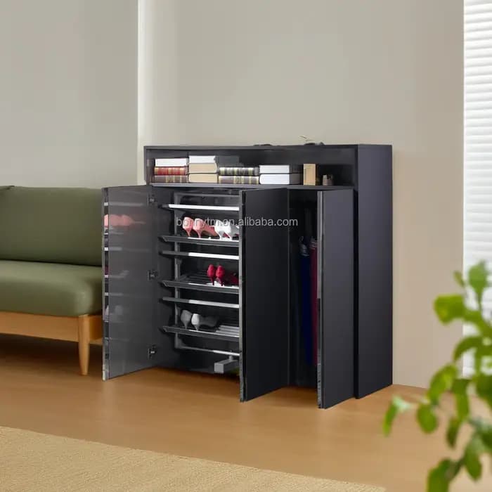 Étagère à chaussures en métal facile à nettoyer, armoire sur pied de grande taille à usage domestiqu