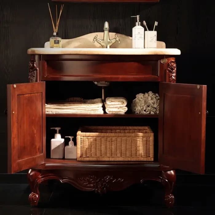 Vanité d'armoire de salle de bain en bois sur pied de style classique européen