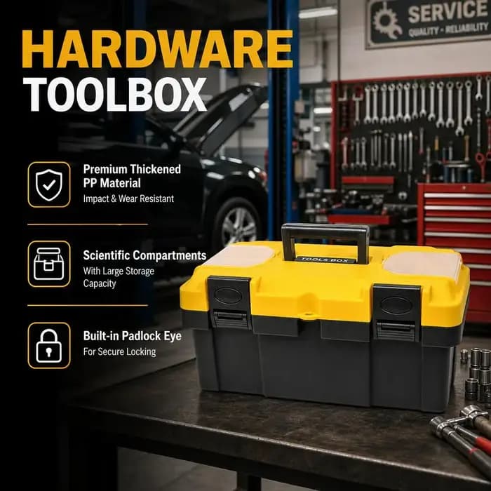 Boîte à outils organisatrice en plastique robuste, portable, avec plateau, pour la réparation automobile, l'électricité, le garage, coffre à outils.
