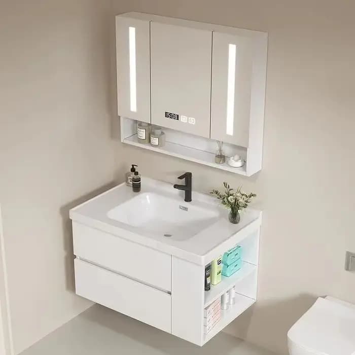 Vanité de salle de bain flottante avec lavabo intégré en céramique