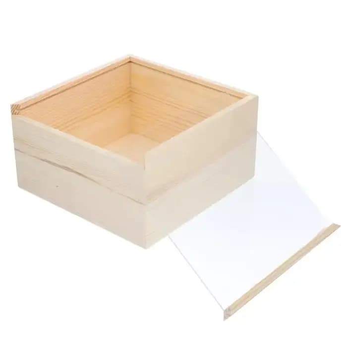 Boîte d'emballage cadeau en bois inachevé avec couvercle transparent