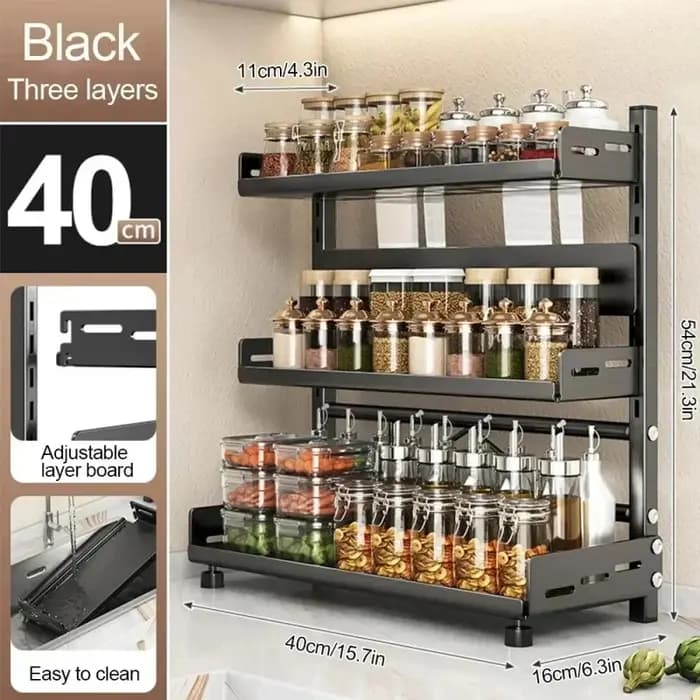 Étagère de comptoir en métal noir à 3 niveaux de 50 cm