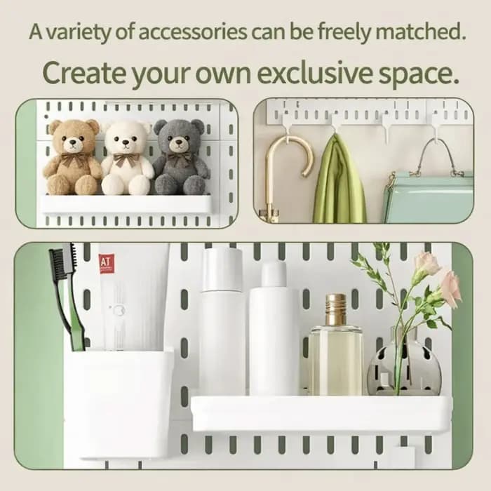 Panneau de rangement mural DIY avec crochets, panneau perforé pour organiser et économiser de l'espace, idéal pour la cuisine, la chambre, la salle de bain, le bureau.