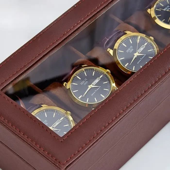 Boîte à montres en cuir PU à 6 emplacements - Étui de rangement et d'exposition de luxe pour montre-bracelet