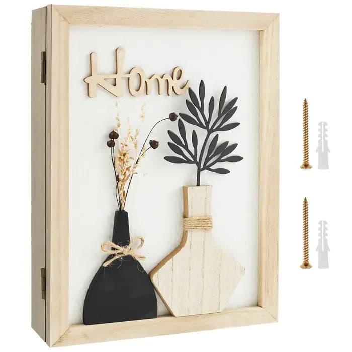 Boîte à clés en bois décorative à fixer au mur, porte-clés original avec 6 crochets, boîte de rangem