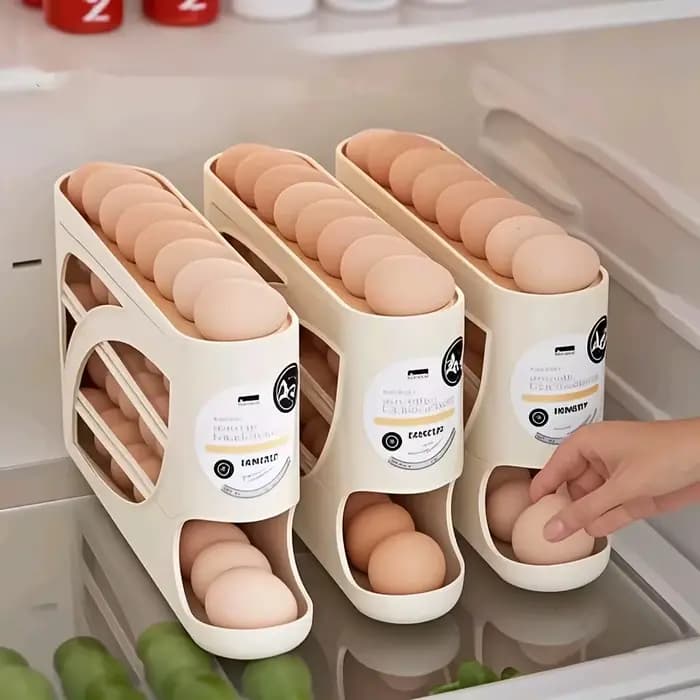 Conteneur de stockage d'œufs roulant à 3 niveaux pour réfrigérateur