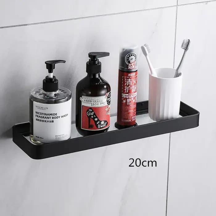 Étagère de salle de bain, étagère de douche avec barre en aluminium, étagère en verre blanc, étagère