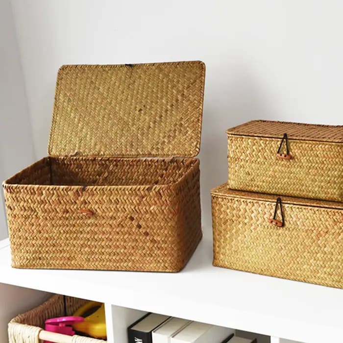 Mir de Rangement en Rotin Tissé avec Couvercle