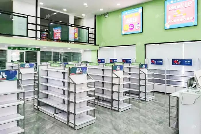 Étagères de pharmacie en bois écologiques 02-DYJYS003-P1, design intérieur de pharmacie pour la présentation de médicaments.