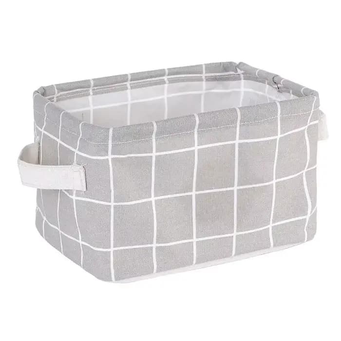 Panier de rangement pliable en tissu à motif quadrillé 20×16×14 cm, bac de rangement pliable avec po