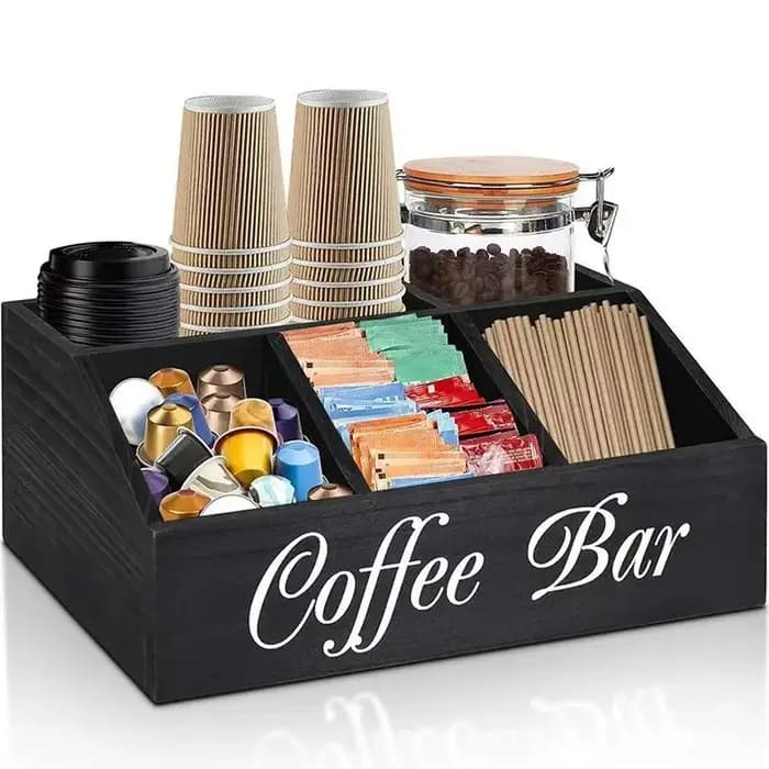 Boîte de rangement pour café de qualité supérieure | Organisateur multifonction en bois classique pour accessoires