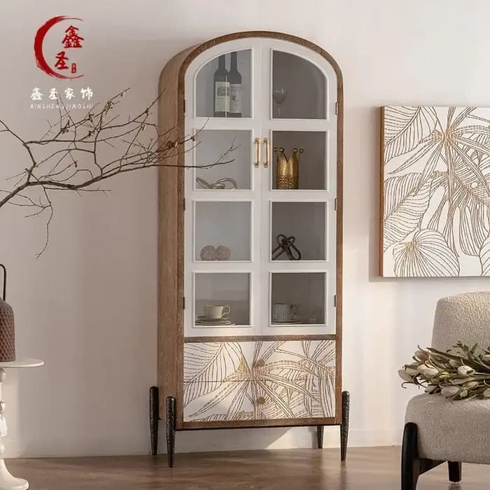 Buffet moderne à fleurs sculptées en bois massif