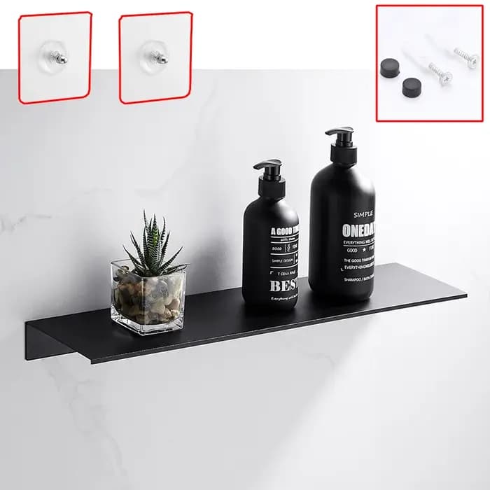 Étagère de salle de bain murale noire mate sans perçage