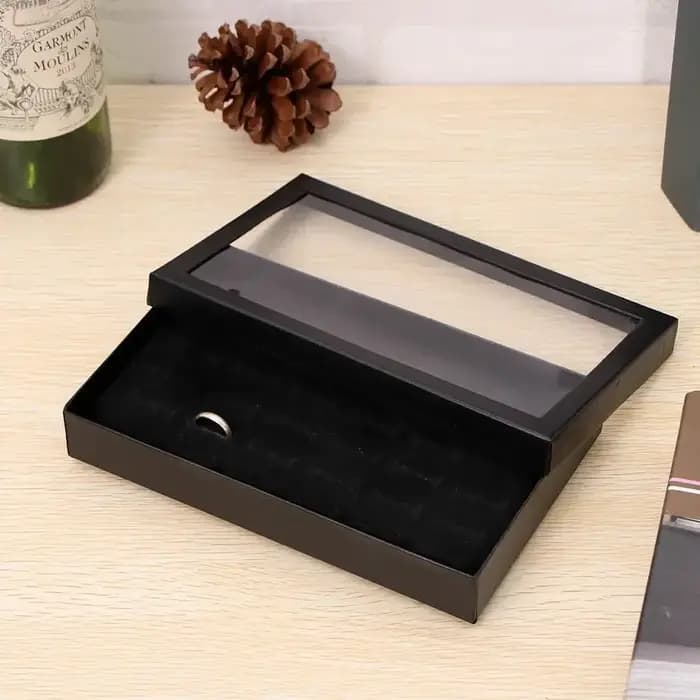 Présentoir de bijoux pour boucles d'oreilles, organisateur, vitrine pratique, fenêtre transparente en PVC, 36 fentes, boîte à bagues, plateau, mallette de rangement