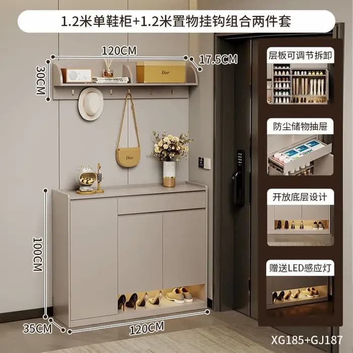 Meuble d'entrée avec armoire à chaussures, porte-vêtements et étagère à chaussures, grande capacité,