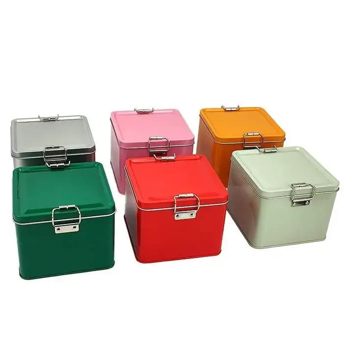 Kit carré boîtes à biscuits en fer blanc avec couvercle anti-poussière maison chen bureau StoraGe étain durabLe boucle boîte en fer de haute qualité