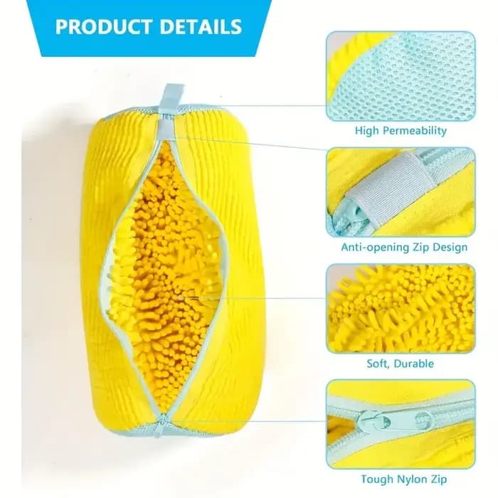 Sac de lavage de chaussures à linge durable jaune avec fermeture éclair rose idéal