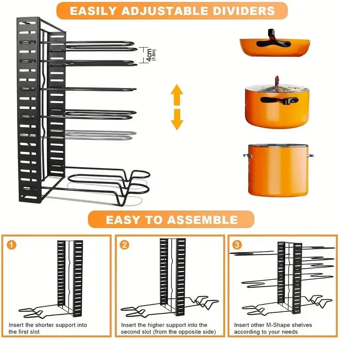 Organisateur de casseroles à 8 niveaux pour gagner de la place - Support en métal durable